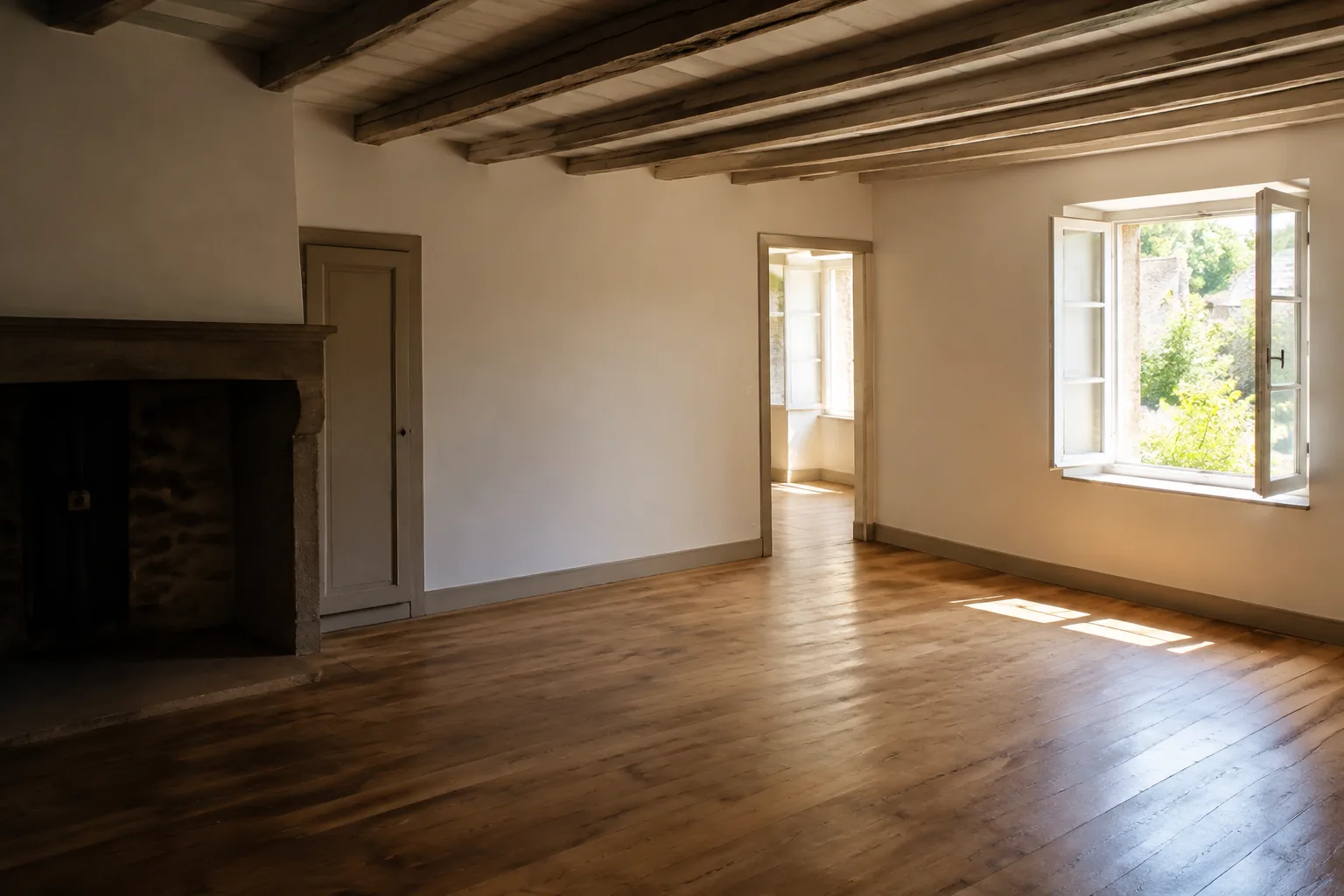 Pièce d’une maison ancienne entièrement nettoyée, préparée et repeinte dans la Nièvre